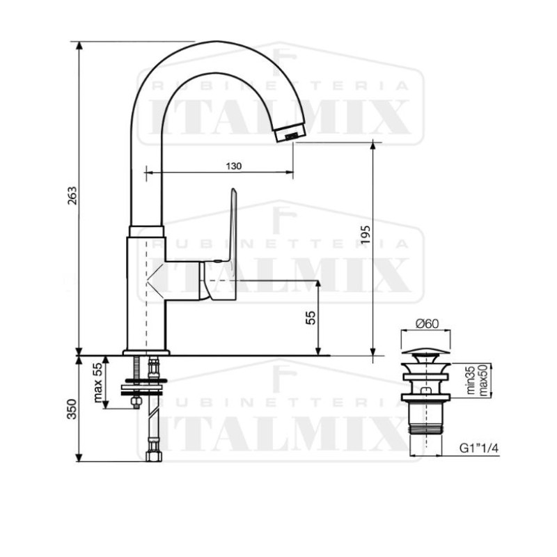 Italmix Unica Μπαταρία Νιπτήρος Chrome UN 240