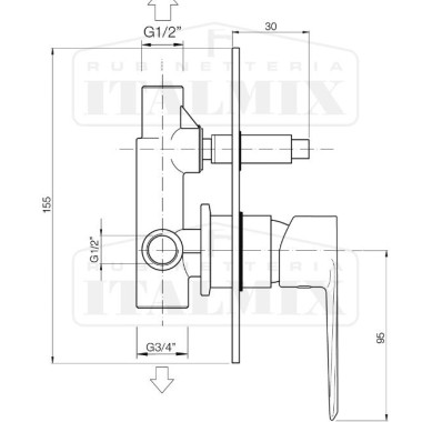 Italmix Unica Μπαταρία Εντοιχισμού Λουτρού Chrome UN 560