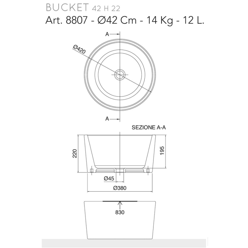 Νιπτήρας Scarabeo Bucket Φ42 8007-300