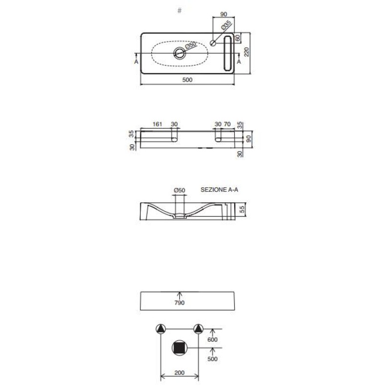 Νιπτήρας Scarabeo Hung 50x22 1512-300