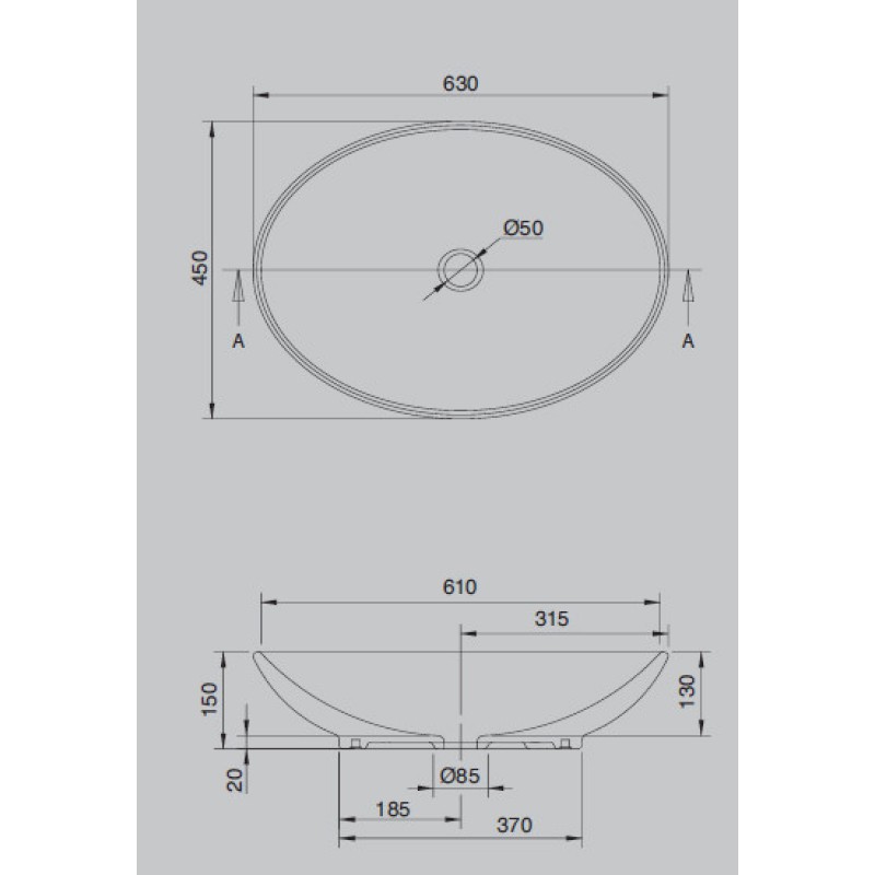 Νιπτήρας Scarabeo Neck 63x45 8045-300