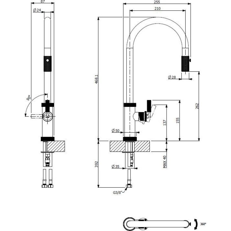 Armando Vicario Urban Μπαταρία Κουζίνας Πάγκου με Ντουζ Inox 400702-110