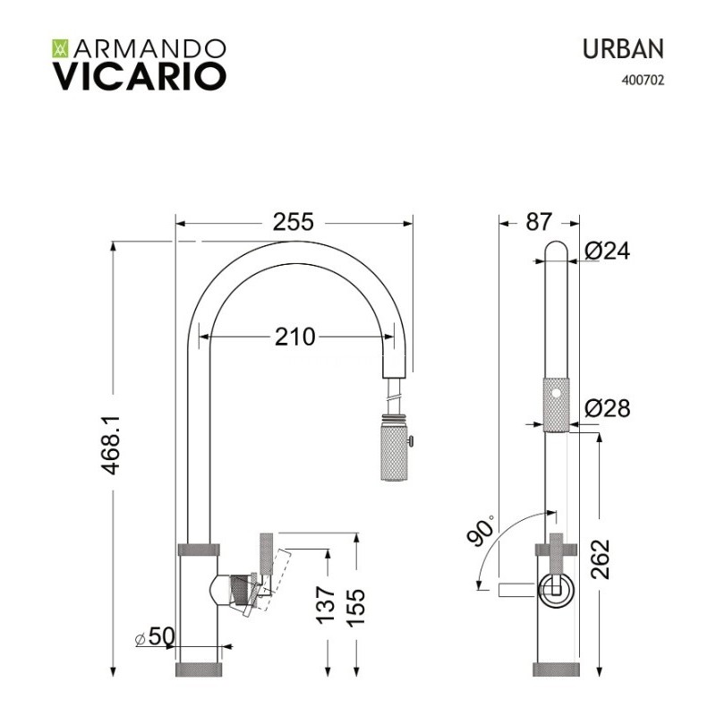 Armando Vicario Urban Μπαταρία Κουζίνας Πάγκου με Ντουζ Black matt - Brushed Gold 400702-400201