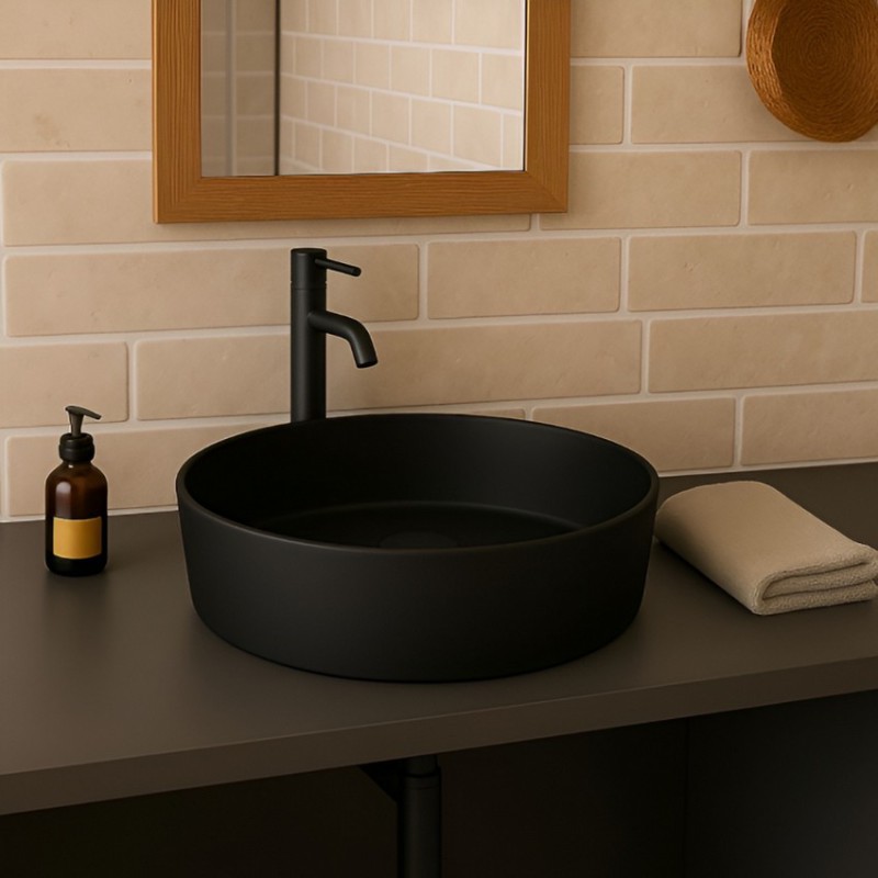 Rak Feeling Round, Επικαθήμενος Νιπτήρας, 42cm, Black Matt, FEECT4200504A