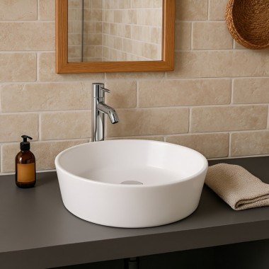 Rak Ceramics Feeling, Επιτραπέζιος Νιπτήρας, White Gloss, Φ42 cm, FEECT4200AWHA