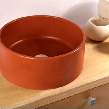 Roberto Tiranto, Τσιμεντένιος Eπικαθήμενος Νιπτήρας, Terracotta Orange, Φ38 cm, Oi / D04