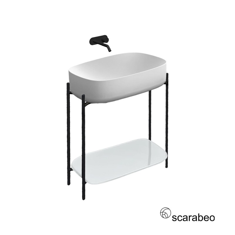 SCARABEO LAILA 75 / SHELF ΕΠΙΠΛΟ ΜΕ ΡΑΦΙ ΚΑΙ ΝΙΠΤΗΡΑ MOON (WHITE), ΓΙΑ ΕΠΙΤΟΙΧΗ ΜΠΑΤΑΡΙΑ, 270310-ΝR0P300 + 5502-300