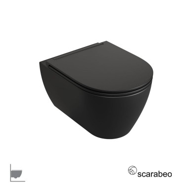 SCARABEO MOON CLEAN FLUSH ΚΡΕΜΑΣΤΗ ΛΕΚΑΝΗ RIMLESS, ΚΑΛΥΜΜΑ SOFT CLOSE, ΑRDESIA (ΜΑΥΡΟ ΜΑΤ), 552000SC-401