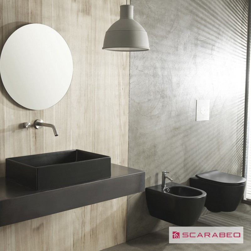 SCARABEO MOON CLEAN FLUSH ΚΡΕΜΑΣΤΗ ΛΕΚΑΝΗ RIMLESS, ΚΑΛΥΜΜΑ SOFT CLOSE, ΑRDESIA (ΜΑΥΡΟ ΜΑΤ), 552000SC-401