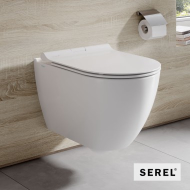 SEREL SMART SM 56, ΚΡΕΜΑΣΤΗ ΛΕΚΑΝΗ, ΚΑΛΥΜΜΑ SLIM SOFT CLOSE, RIMLESS, 52 CM, SM 5600SC-300