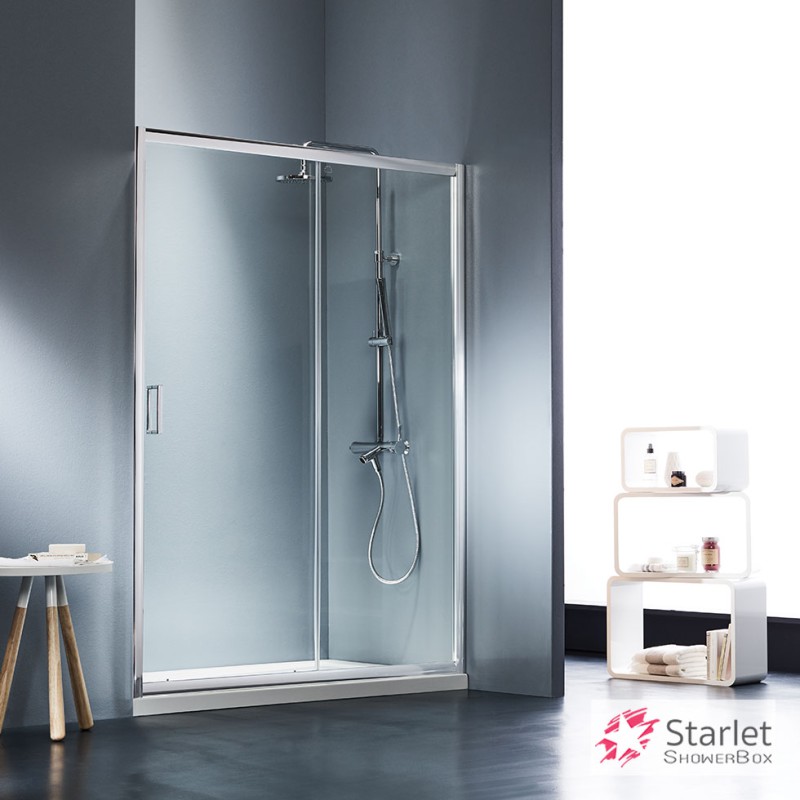 STARLET SLIDER 1+1, ΚΑΜΠΙΝΑ 1 ΣΤΑΘΕΡΟ ΚΑΙ 1 ΣΥΡΟΜΕΝΟ, CLEAN GLASS, CHROME, 100 (97-101) CM, ΎΨΟΣ: 180 CM, SLS 100T-100