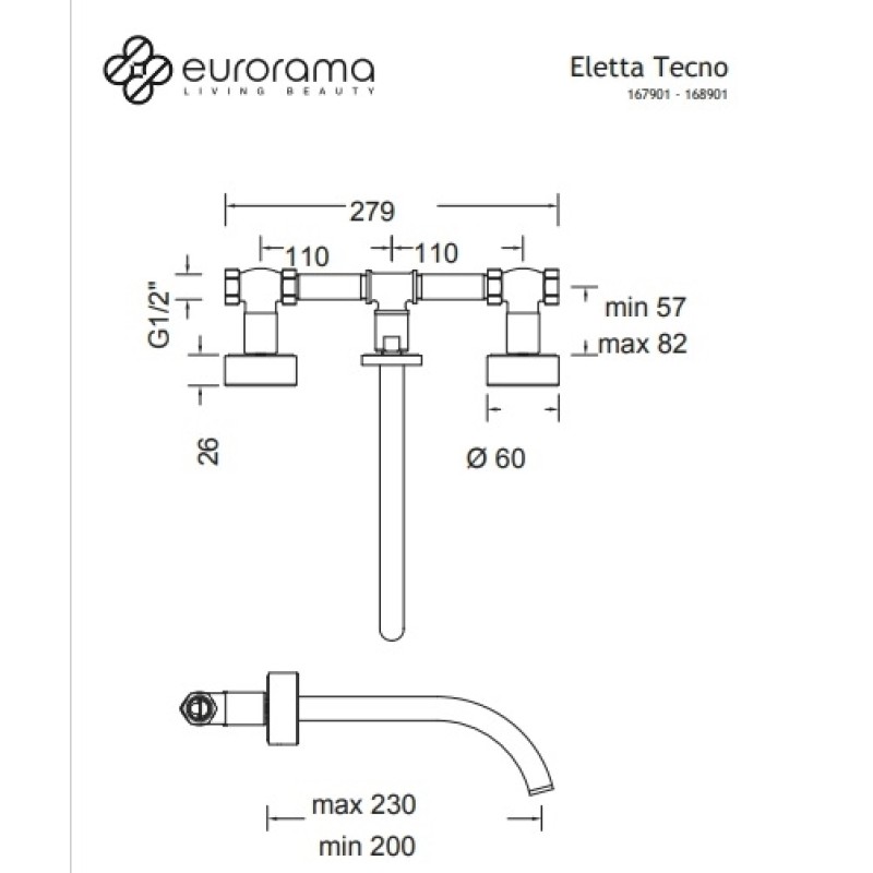 Eurorama Μπαταρία Νιπτήρος εντοιχισμού 3 οπών Eletta Chester Light Gold Brushed 168901 -201